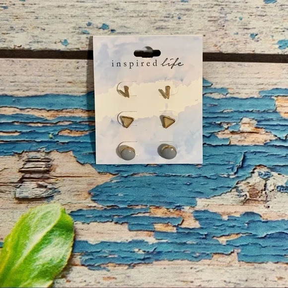 Inspired Life 3 Piece Set Geometric Stud Earrings Brand New - Picture 1 of 5